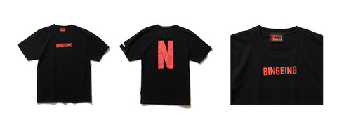 Netflix × BEAMS BINGEING T-SHIRT
Color:BLACK
Price:¥5,280(inc.tax)
Size:S/M/L/XL/XXL