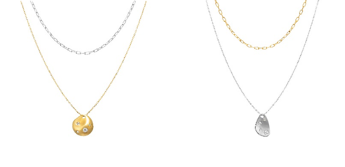 左から SV(Rhc) Necklace + SV(YGc) Necklace/Diamond/CZ ￥18,700 SV(YGc) Necklace + SV(Rhc) Necklace/Diamond/CZ ￥18,700